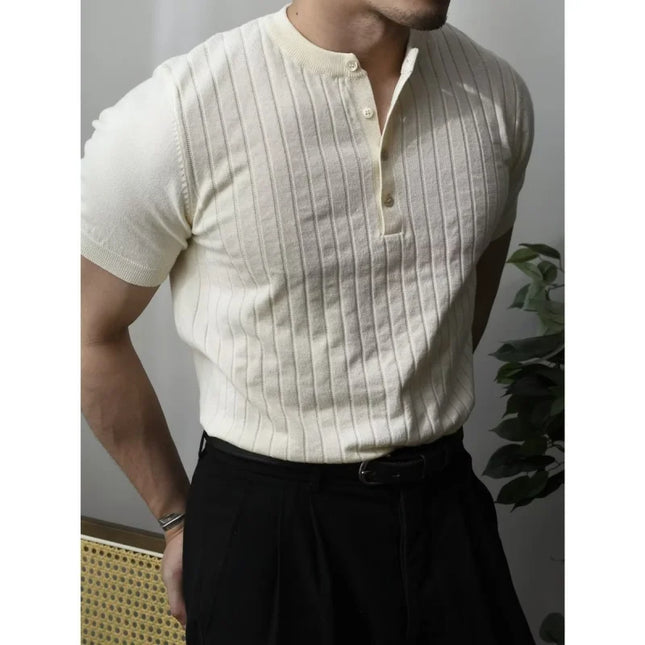 Men's Solid Zipper Knitted Polo Shirt with Lapel