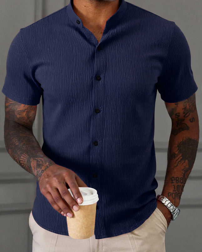 Men's Breathable Short Sleeve Stand Collar Shirt