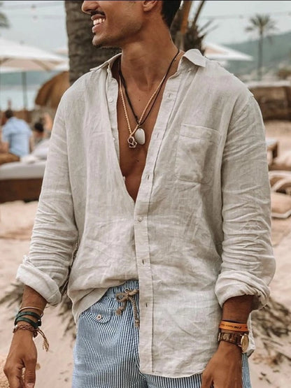 Men's Casual Long-Sleeve Shirt with Lapel