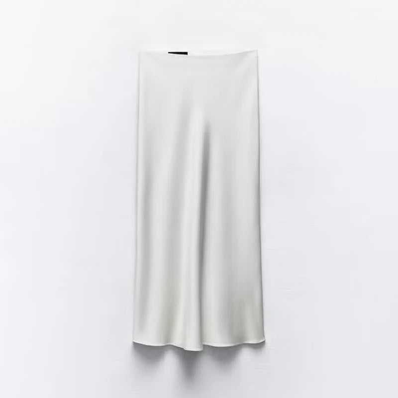 Women's Satin-Like Long Skirt - High Waist Elegant Slim Fit Skirt for Women