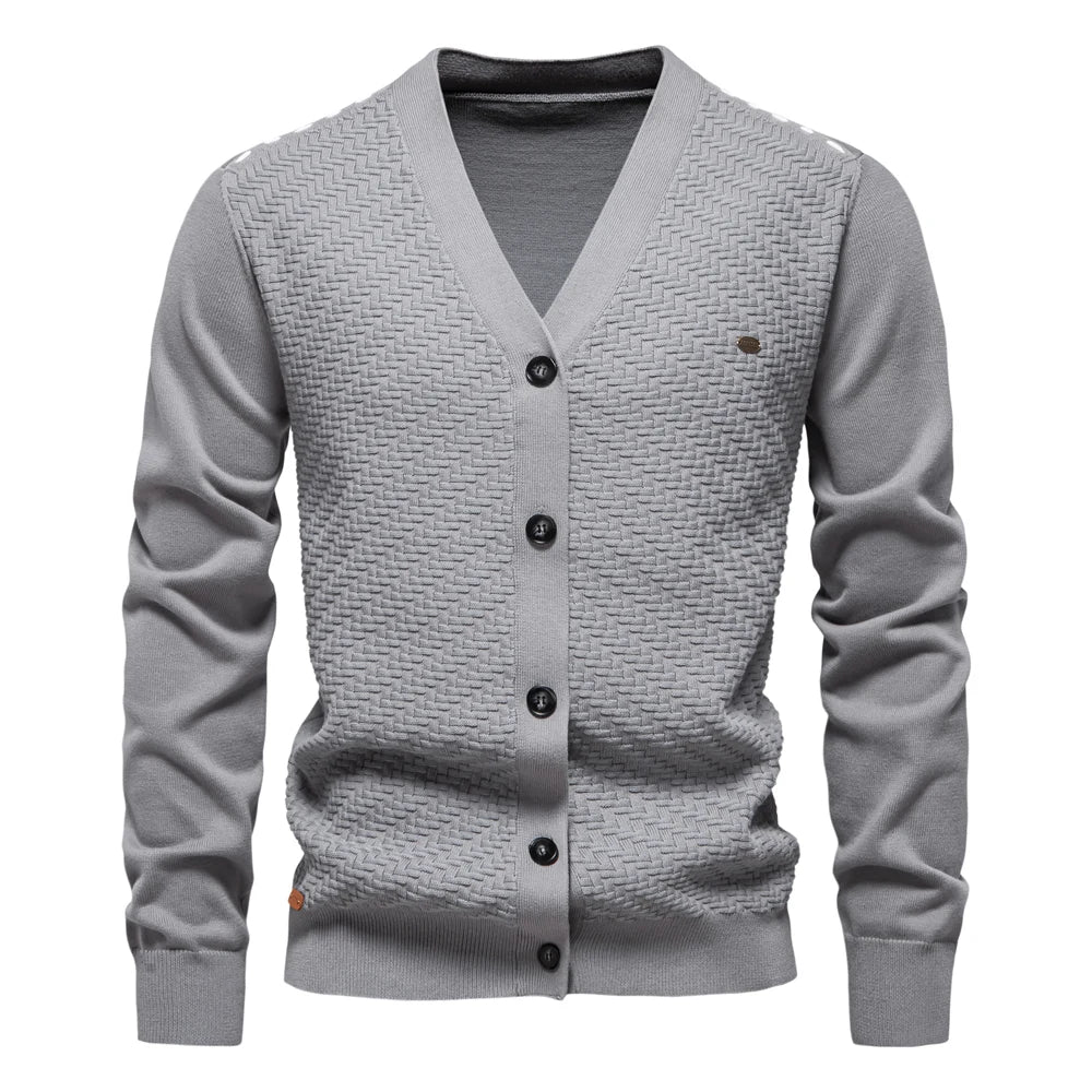 Men's Cotton V-Neck Button-Up Casual Knit Cardigan Sweater