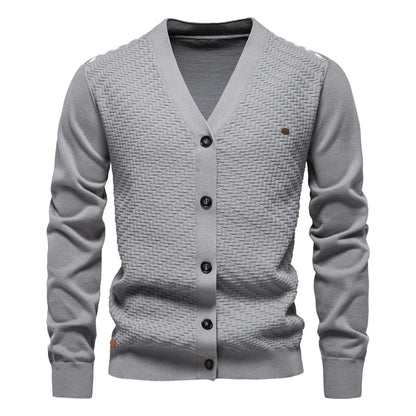 Men's Cotton V-Neck Button-Up Casual Knit Cardigan Sweater