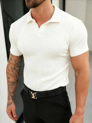 Men's Slim Fit Ribbed Knit Polo T-Shirt
