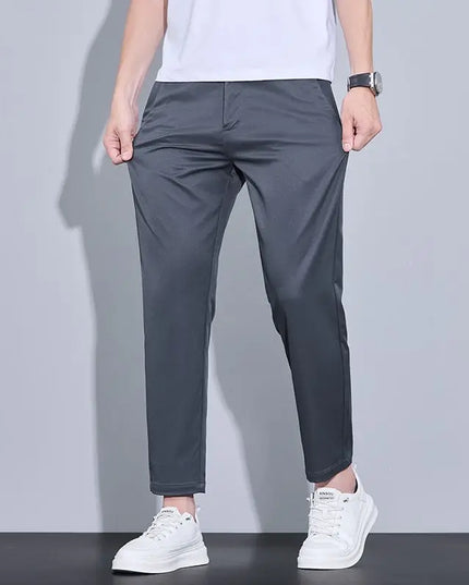 Men's Ankle-Length Straight Fit Pants – Slim Fit Thin Trousers for Men