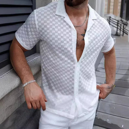 Men's Breathable Lace Hollow-Out Shirt – Stylish Casual Top for Men