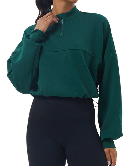 Women's Long Sleeve Sweatshirt – Loose Fit, Half Zipper, Oversized