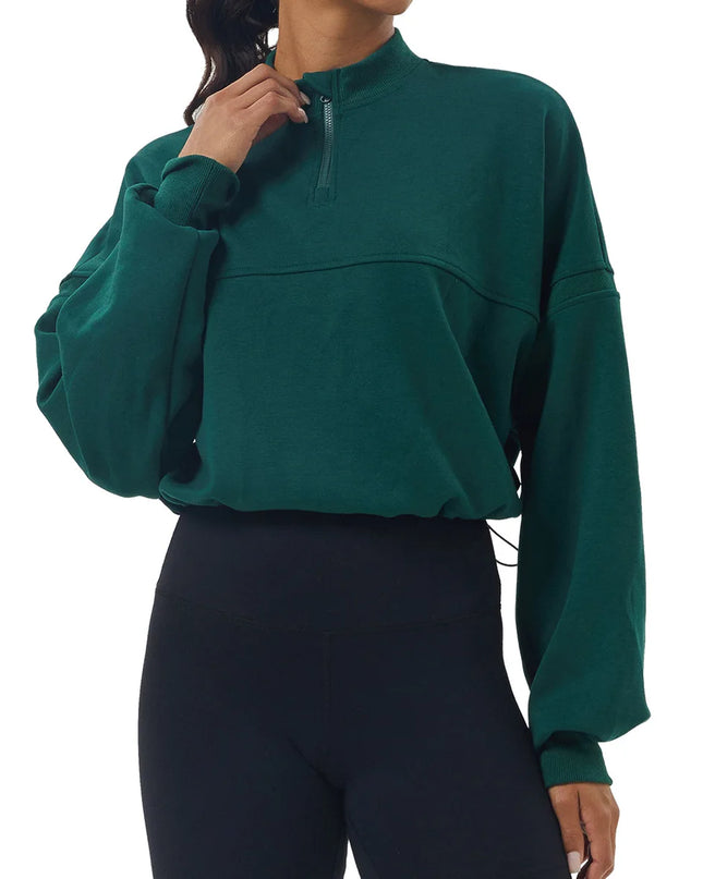 Women's Long Sleeve Sweatshirt – Loose Fit, Half Zipper, Oversized