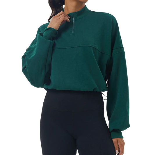 Women's Long Sleeve Sweatshirt – Loose Fit, Half Zipper, Oversized