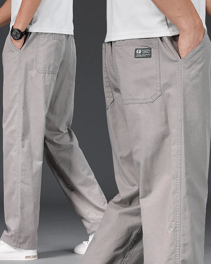 Men's Casual Cotton Pants with Relaxed Fit, Elastic Waist, and Drawstring