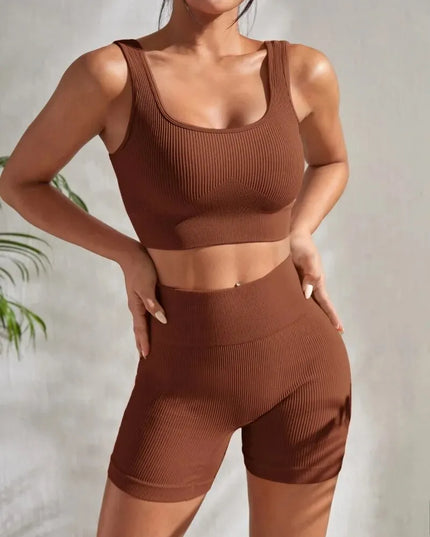 Ribbed Women's 2-Piece Set: Crop Tank Top and High-Waisted Shorts