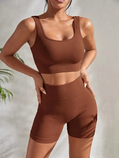 Ribbed Women's 2-Piece Set: Crop Tank Top and High-Waisted Shorts