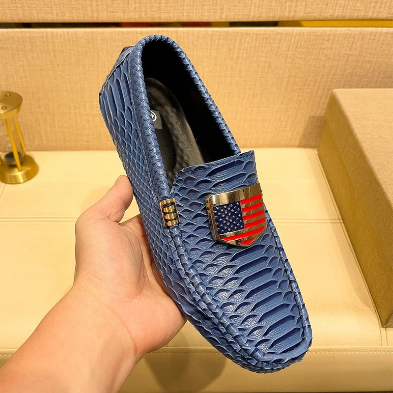 Men's Leather Shoes with American Flag and Metal Details