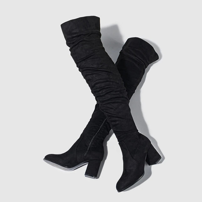 Women's Over-the-Knee Boots - Toe Zip, Thigh-High Shoes with Square Heels