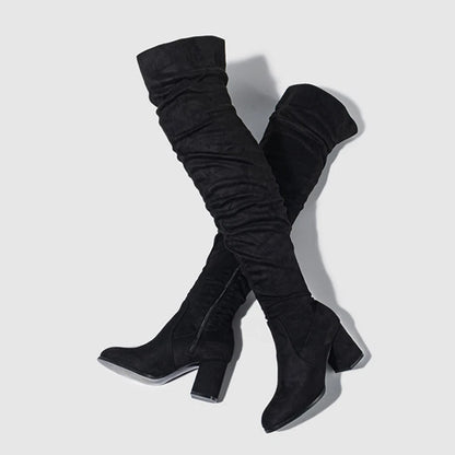 Women's Over-the-Knee Boots - Toe Zip, Thigh-High Shoes with Square Heels