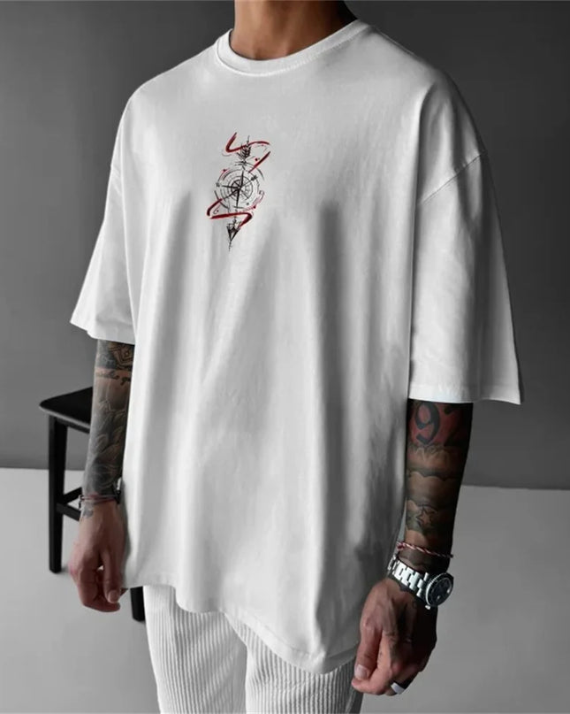 Men's Breathable Compass Pattern Printed T-Shirt