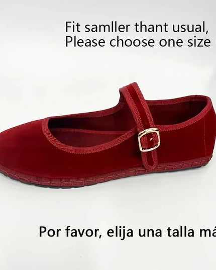 Velvet Mary Jane Flats for Women - Hand-Stitched Casual Shoes