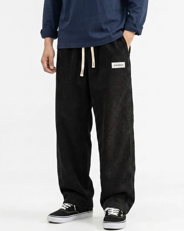 Men's Corduroy Sweatpants - Casual, Loose Fit, Straight Leg, Elastic Waist with Drawstring