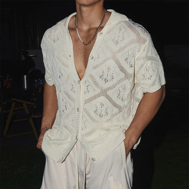 Men's Hollow-Out Knit Shirt, Transparent Design and Breathable