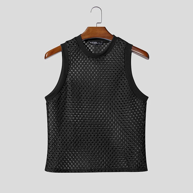 Incerun Men's Mesh Hollow Out O-Neck Tank Top