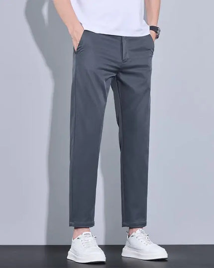 Men's Ankle-Length Straight Fit Pants – Slim Fit Thin Trousers for Men