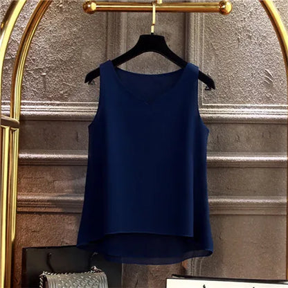 Sleeveless Chiffon V-Neck Blouse for Women