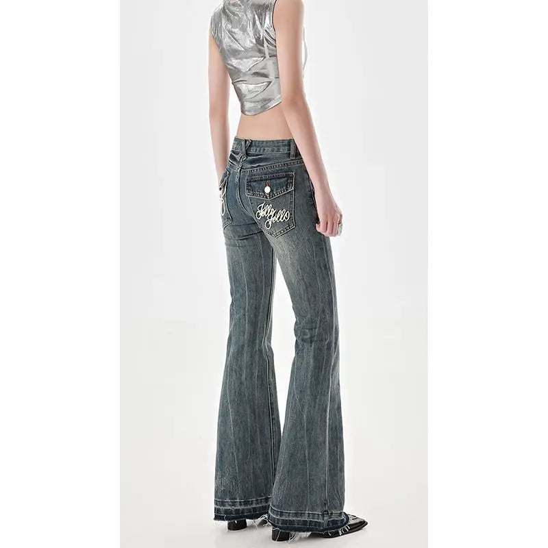 Women's Low Waist Flared Jeans - Slim Fit Micro Flare Pants for a Stylish Look