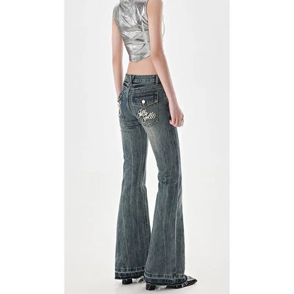Women's Low Waist Flared Jeans - Slim Fit Micro Flare Pants for a Stylish Look