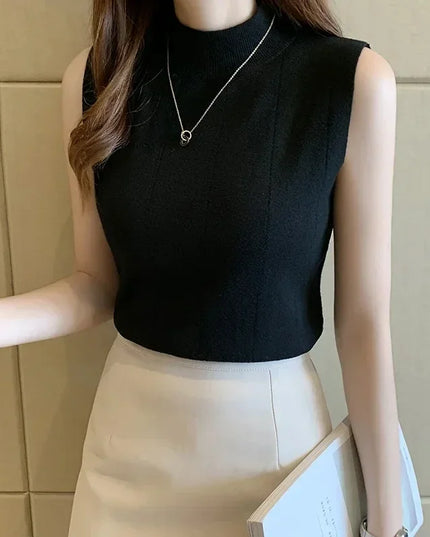 Women's Knitted Turtleneck Tank Top - Lightweight - Various Colors