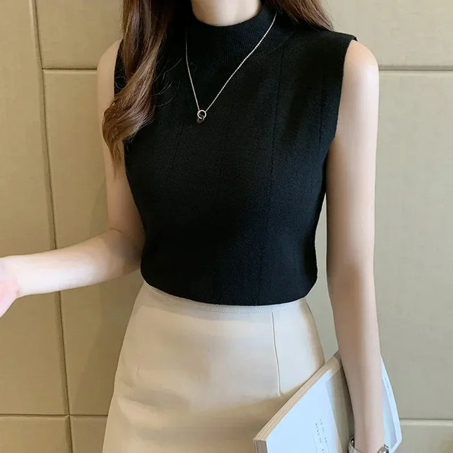 Women's Knitted Turtleneck Tank Top - Lightweight - Various Colors