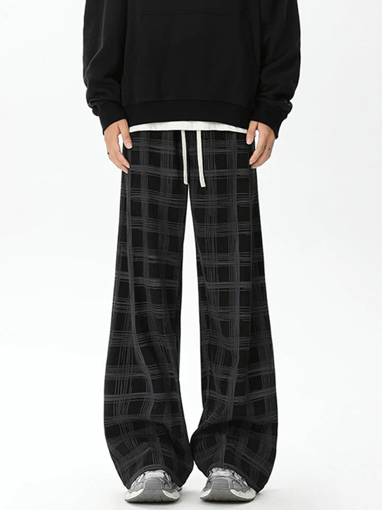 Men's Checkered Loose Fit Wide Leg Casual Pants