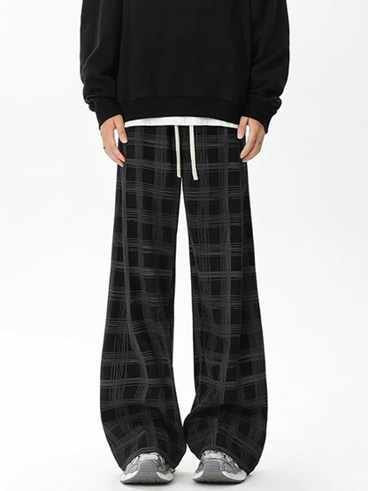 Men's Checkered Loose Fit Wide Leg Casual Pants