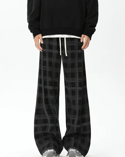 Men's Checkered Loose Fit Wide Leg Casual Pants