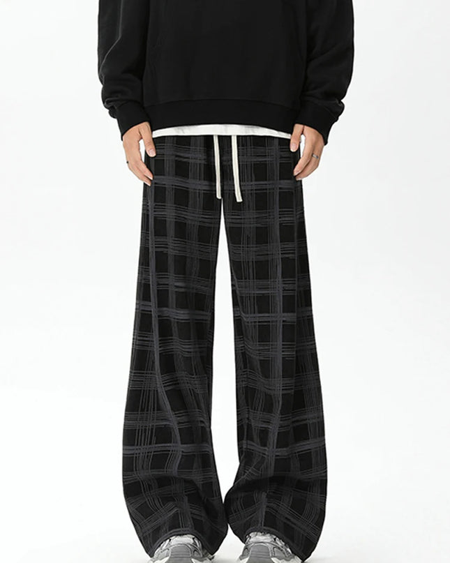 Men's Checkered Loose Fit Wide Leg Casual Pants