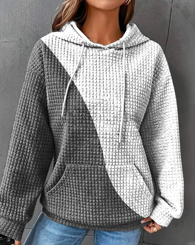 Oversized Women's Hoodie Sweatshirt with Waffle Knit