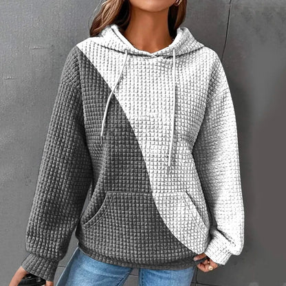 Oversized Women's Hoodie Sweatshirt with Waffle Knit