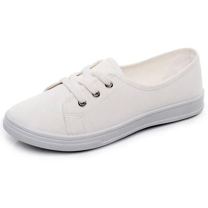 Lady's Classic Round Toe Canvas Lace-Up Sneakers - Comfortable & Stylish Women's Casual Shoes