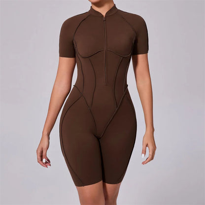 Women's Fitness Jumpsuit with Zipper - Activewear Bodysuit for Workout & Gym