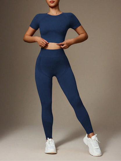 2-Piece Women's Activewear Set, Breathable Cropped T-Shirt & High-Waist Leggings