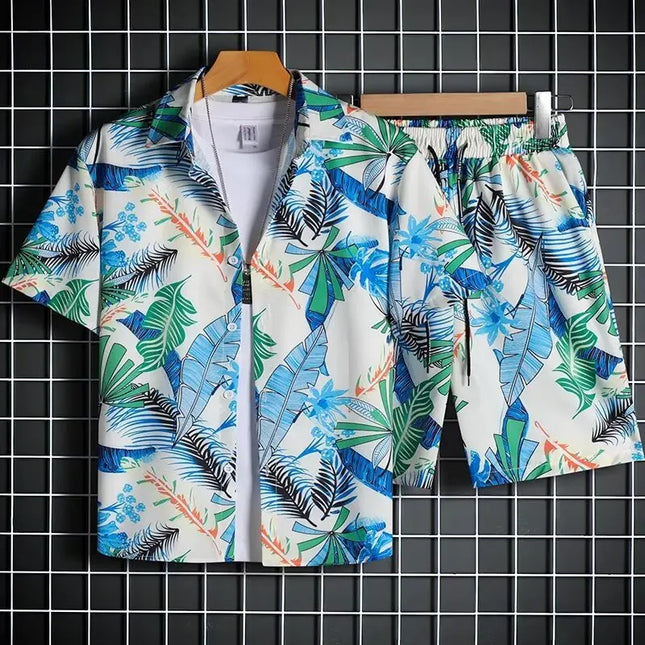 Men's Two-Piece Loose Fit Tie-Dye Striped Shirt and Shorts Set