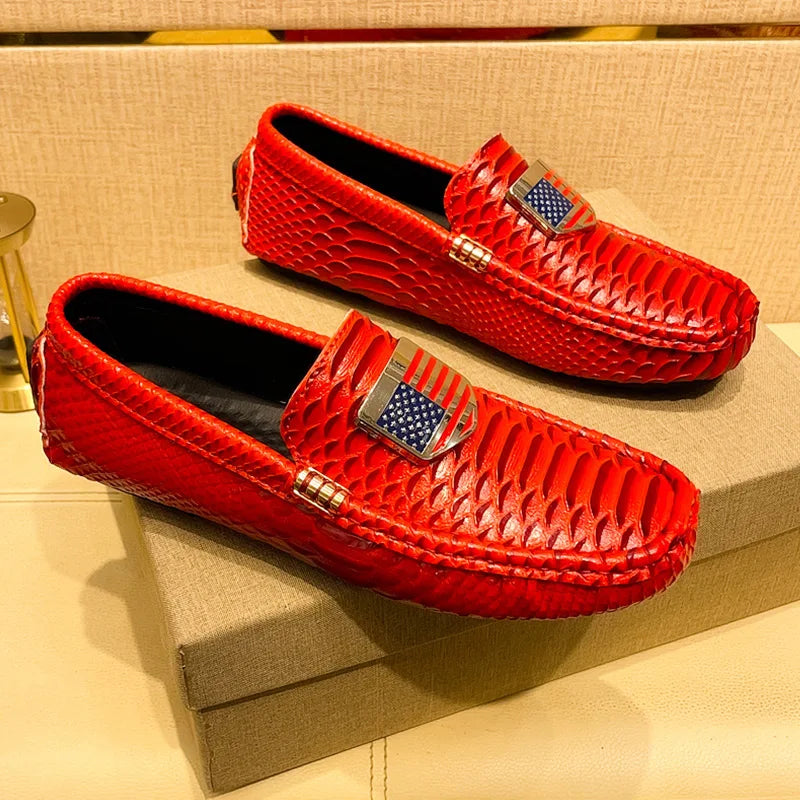 Men's Leather Shoes with American Flag and Metal Details