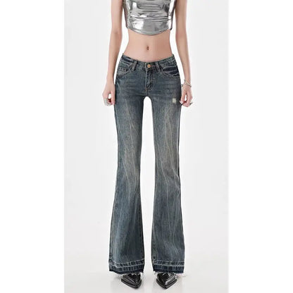 Women's Low Waist Flared Jeans - Slim Fit Micro Flare Pants for a Stylish Look