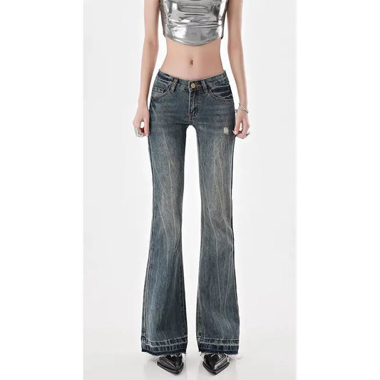 Women's Low Waist Flared Jeans - Slim Fit Micro Flare Pants for a Stylish Look