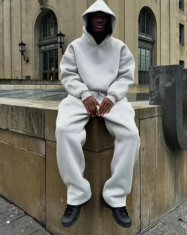 Men's Two-Piece Fleece Hooded Sweater and Loose Fit Sweatpants Set
