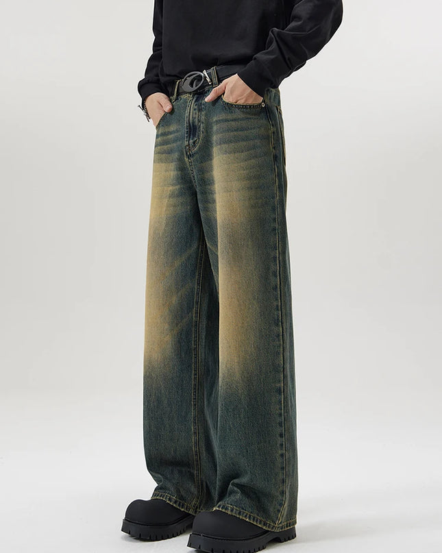 Men's Retro Washed Wide Leg Denim Jeans