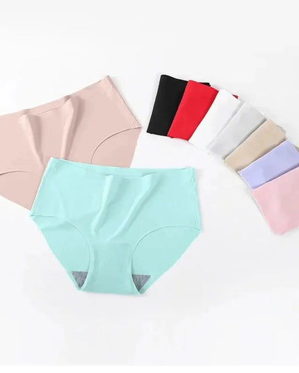 9-Pack Seamless Ice Silk Women's Monochrome Mid-Waist Briefs for Ultimate Comfort