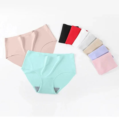 9-Pack Seamless Ice Silk Women's Monochrome Mid-Waist Briefs for Ultimate Comfort