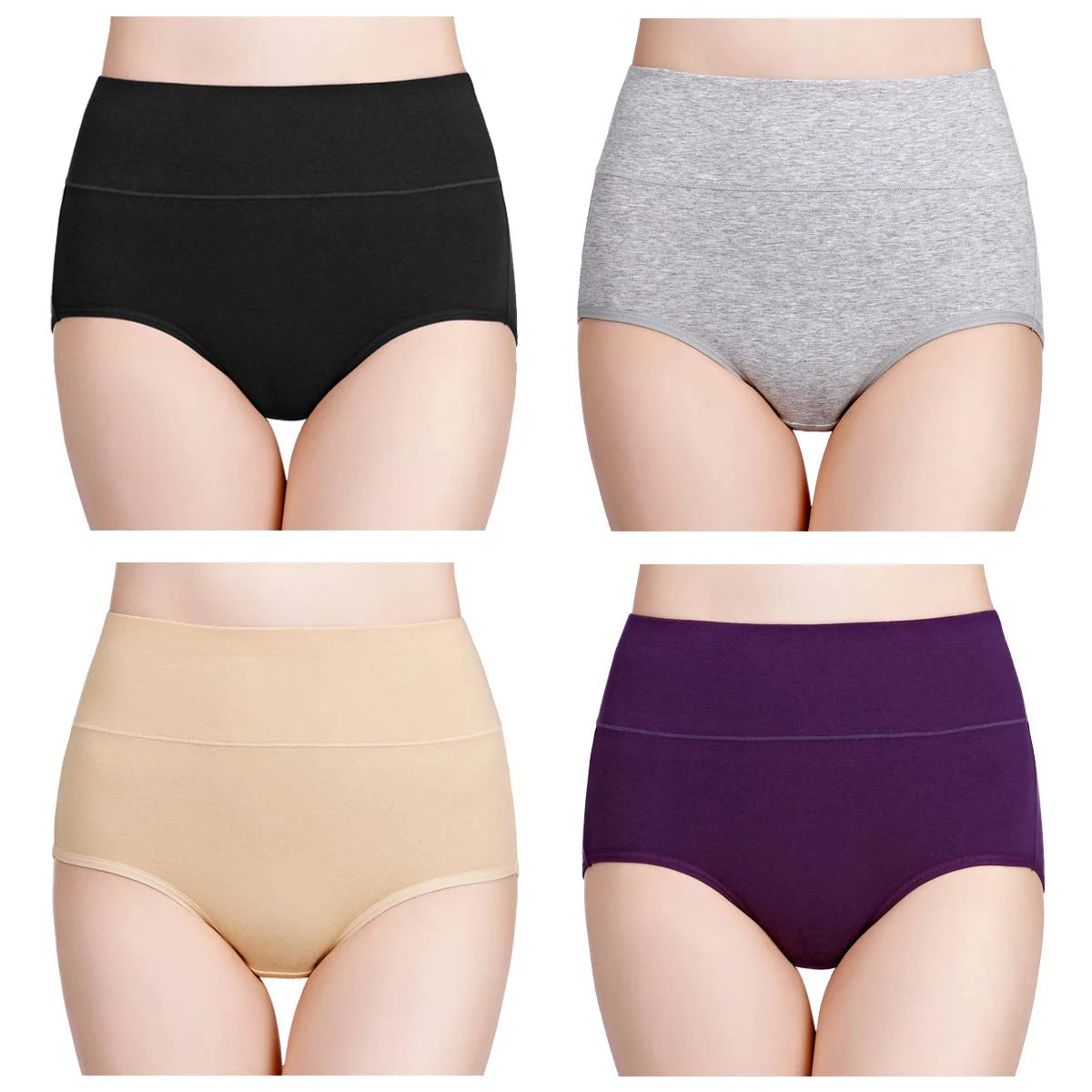 4-Piece Women's High-Waisted Tummy Control Underwear Cotton Soft Stretch Briefs