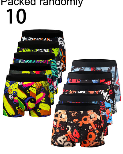 10-Pack Men’s Trendy Graffiti Boxer Briefs  - Comfortable - High-Elasticity