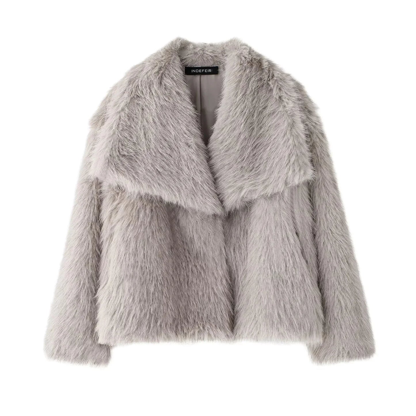 KONDALA Women's Faux Fur Turn-Down Collar Elegant Jacket