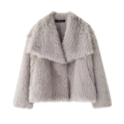 KONDALA Women's Faux Fur Turn-Down Collar Elegant Jacket